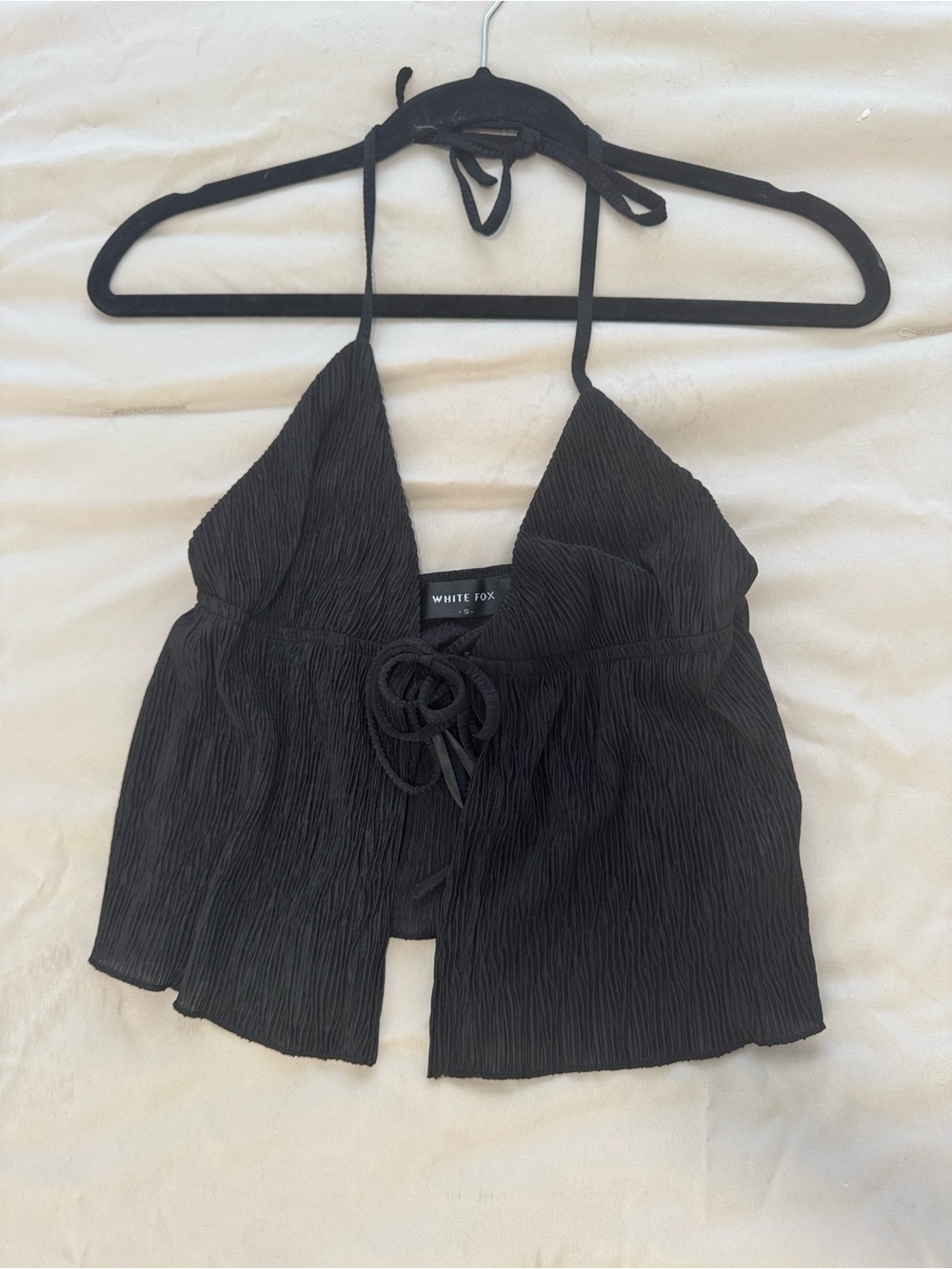White fox Black Halter Tie-Front Crop Top
